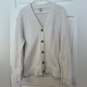 L.L. Bean Cream Textured V-Neck Button Cardigan (3X)